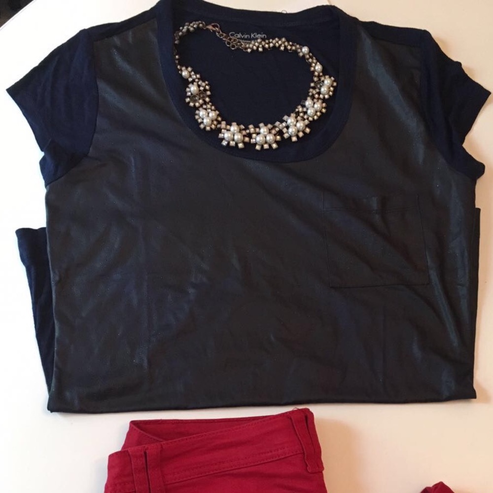 Calvin klein leather blue shirt sleeve top‎